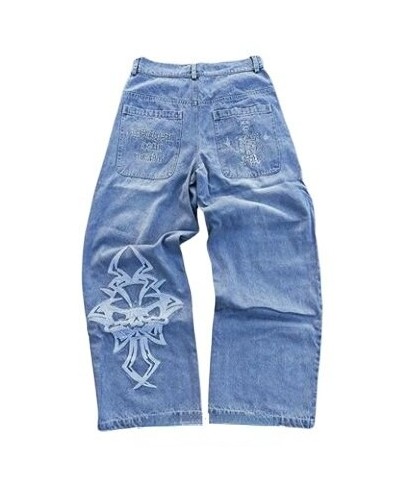 Y2K Hip-hop Blue Jeans Gothic Skull Embroidered Oversized Wide Leg Jeans Style Baggy Pants Punk High Street American Jeans $5...