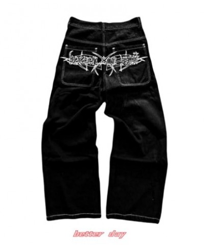 Y2K Hip-hop Blue Jeans Gothic Skull Embroidered Oversized Wide Leg Jeans Style Baggy Pants Punk High Street American Jeans $5...