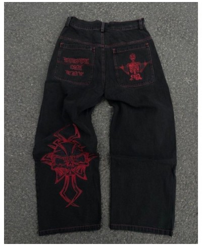 Y2K Hip-hop Blue Jeans Gothic Skull Embroidered Oversized Wide Leg Jeans Style Baggy Pants Punk High Street American Jeans $5...