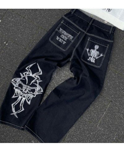 Y2K Hip-hop Blue Jeans Gothic Skull Embroidered Oversized Wide Leg Jeans Style Baggy Pants Punk High Street American Jeans $5...