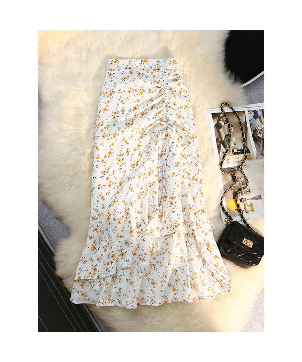 Shirring Mermaid Skirts for Women 2023 Spring Summer Floral Print Sexy Chiffon Midi Long Skirt Korean Fashion Elegant Skirts ...