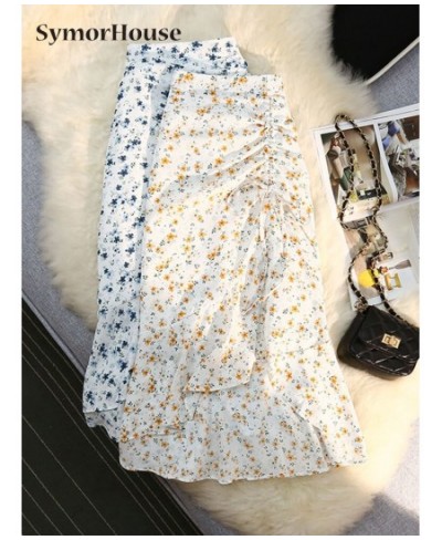 Shirring Mermaid Skirts for Women 2023 Spring Summer Floral Print Sexy Chiffon Midi Long Skirt Korean Fashion Elegant Skirts ...