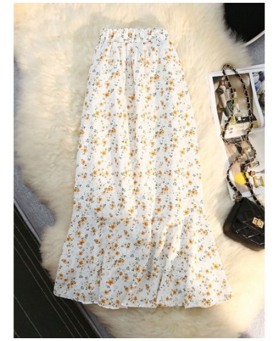 Shirring Mermaid Skirts for Women 2023 Spring Summer Floral Print Sexy Chiffon Midi Long Skirt Korean Fashion Elegant Skirts ...