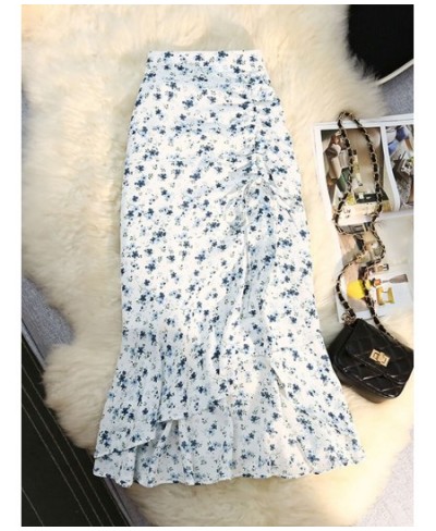 Shirring Mermaid Skirts for Women 2023 Spring Summer Floral Print Sexy Chiffon Midi Long Skirt Korean Fashion Elegant Skirts ...