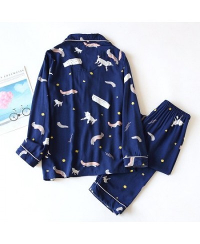 Summer Lovers Viscose Pajamas Set Lapel Cartoon Long-sleeved Trousers Loose Men Women Home Service Cardigan Two Pieces $41.82...