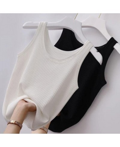 2022 Summer Women's New Solid Color Ice Silk Vest with Bottoming Shirt Threaded Slim Sleeveless Thin Fashion Casual Vest Top ...