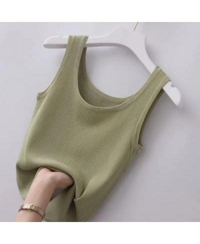 2022 Summer Women's New Solid Color Ice Silk Vest with Bottoming Shirt Threaded Slim Sleeveless Thin Fashion Casual Vest Top ...