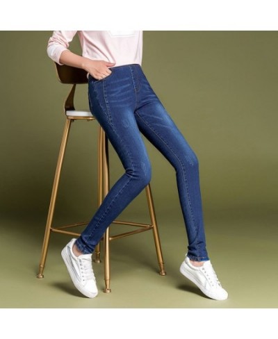 Women's Simple solid Elastic high waist Skinny Jeans Clothes 36 38 fashion Women black blue Slim mom Jeans Stretch Denim Pant...