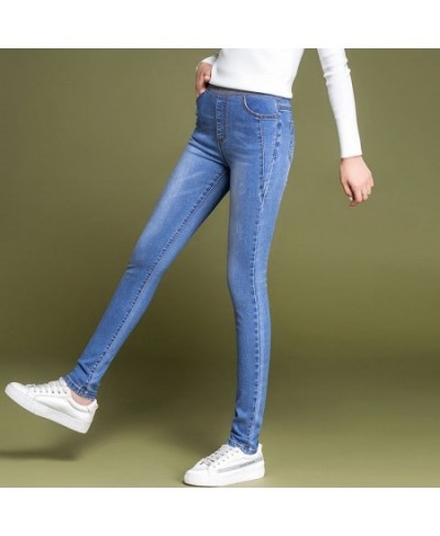 Women's Simple solid Elastic high waist Skinny Jeans Clothes 36 38 fashion Women black blue Slim mom Jeans Stretch Denim Pant...