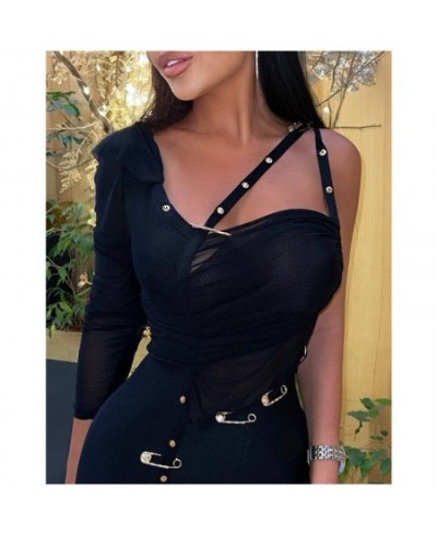 Women Sexy Skinny Bodycon Evening Dress Fashion Casual Long Sleeve One Shoulder High Waist Corset Slit Dress with Pin $54.39 ...