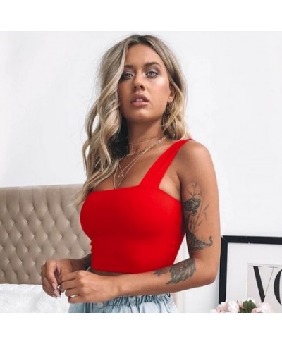 Off Shoulder Pure Color 1Pcs Sleeveless XS/S/M/L Square Neck Summer Crop Tops Women Vest Sexy European Style $17.14 - Underwear