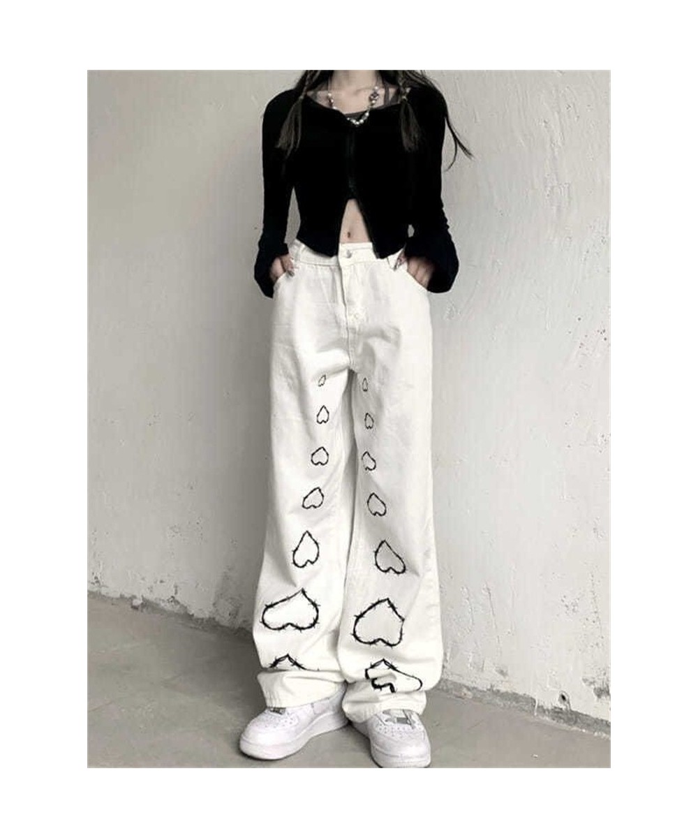 Women's Jeans Button High Waisted Jeans for Women Trousers for Girls Wide Leg Jeans Long Pants High Waist printing Heart $51....