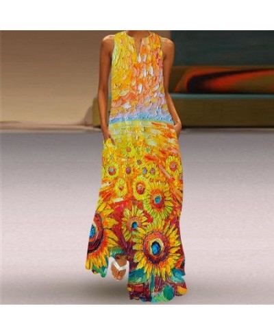 Elegant Long Maxi Dress Casual Peacock Feather Print Vintage Loose Pocket Chiffon Beach Dress Women Summer Evening Party $37....