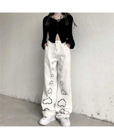 Women's Jeans Button High Waisted Jeans for Women Trousers for Girls Wide Leg Jeans Long Pants High Waist printing Heart $51....