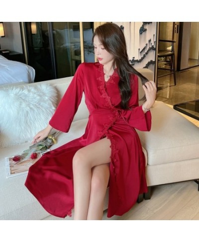 Women Satin Lace Intimate Sleepwear Set 2PCS Nightgown Sexy Lady New Robe Set Brides Bridesmaid Wedding Robe Gown M-XL $42.87...