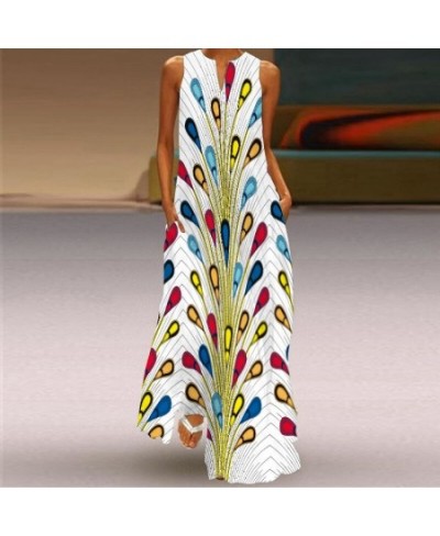 Elegant Long Maxi Dress Casual Peacock Feather Print Vintage Loose Pocket Chiffon Beach Dress Women Summer Evening Party $37....