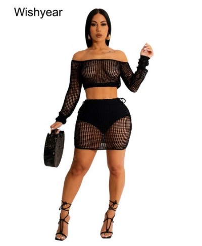 Sexy Cover Up Holow Out Top Mini Skirt Sets Outfits Women Summer Vacation Knit Crochet Two Piece Set Beach Party Suits $40.40...