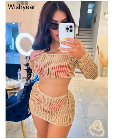 Sexy Cover Up Holow Out Top Mini Skirt Sets Outfits Women Summer Vacation Knit Crochet Two Piece Set Beach Party Suits $40.40...