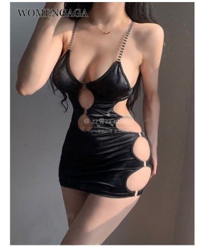 Black Hollow Ring V Neck Sexy Girls Slim Hip Wrap Mini Dress Fashion Korean Women Tops Dress Korean Sweet Robe WS8Q $32.30 - ...