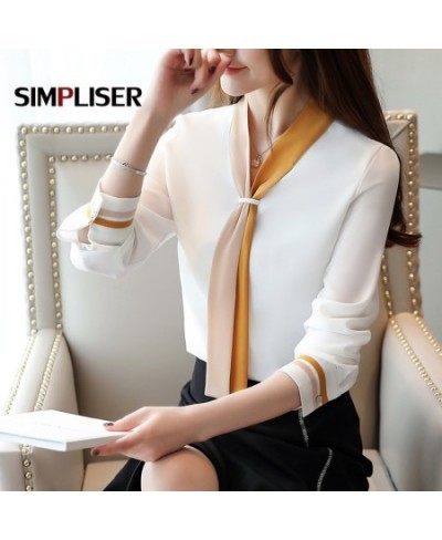 Elegant Blouses Women Chiffon Shirts Office Work Wear Tops Plus Size Retro Ladies Tops Blue White Blouse Women 2023 Patchwork...