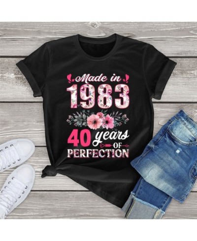 Made In 1983 Floral 40 Year Old 40th Birthday Gifts Women Casual Flowers T-Shirt Harajuku Tee Fashion Summer Shirt $18.91 - W...