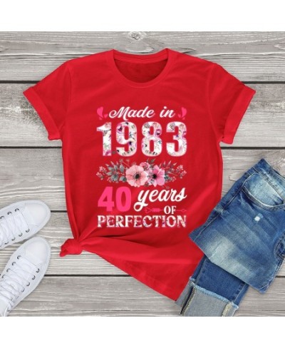 Made In 1983 Floral 40 Year Old 40th Birthday Gifts Women Casual Flowers T-Shirt Harajuku Tee Fashion Summer Shirt $18.91 - W...