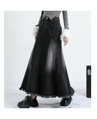 High Waist Umbrella-shaped Black Mid-length Women's Denim Skirt Spring Summer New Simple Street Style A-line Skirt Female $67...