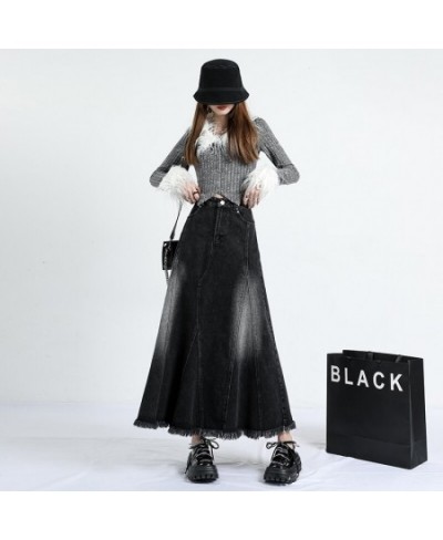 High Waist Umbrella-shaped Black Mid-length Women's Denim Skirt Spring Summer New Simple Street Style A-line Skirt Female $67...