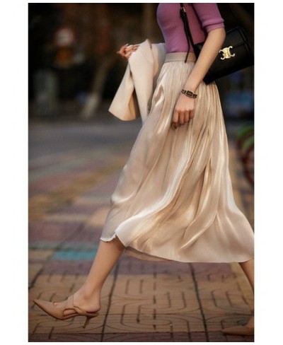 Beautiful Women Spring Summer Fairy Fluttering Half Skirt Solid Shows Thin Flowing Silk Thread Milk Pearly Feeling Half Skirt...