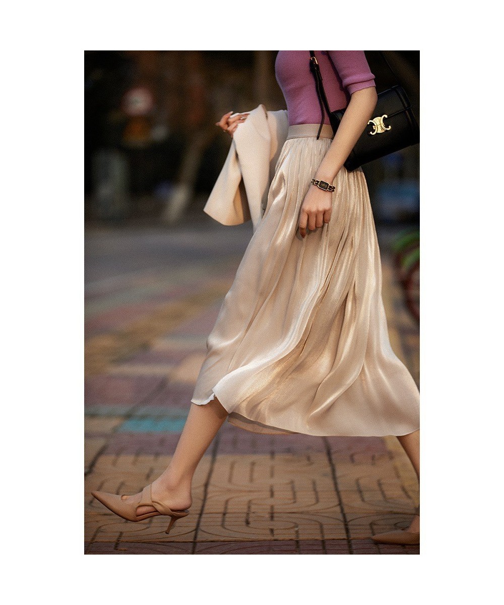 Beautiful Women Spring Summer Fairy Fluttering Half Skirt Solid Shows Thin Flowing Silk Thread Milk Pearly Feeling Half Skirt...