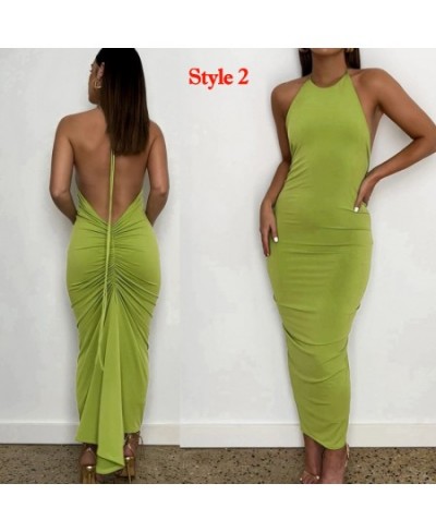 Green Backless Maxi Dress Elegant Halter Ruched Evening Party Dresses for Women 2022 Summer Sleeveless Slim Long Club Outfits...