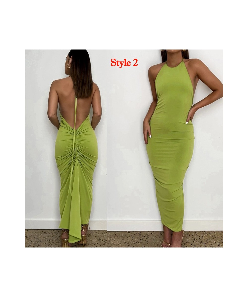 Green Backless Maxi Dress Elegant Halter Ruched Evening Party Dresses for Women 2022 Summer Sleeveless Slim Long Club Outfits...