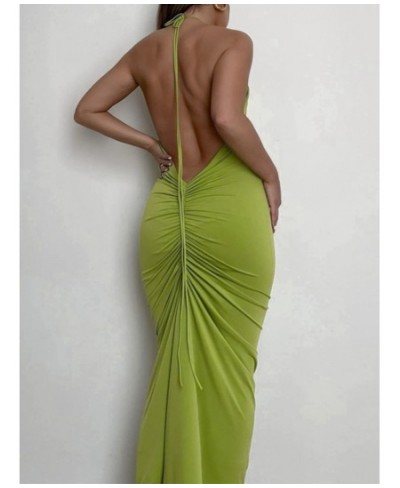 Green Backless Maxi Dress Elegant Halter Ruched Evening Party Dresses for Women 2022 Summer Sleeveless Slim Long Club Outfits...