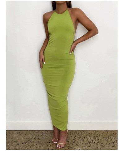 Green Backless Maxi Dress Elegant Halter Ruched Evening Party Dresses for Women 2022 Summer Sleeveless Slim Long Club Outfits...