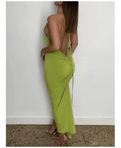 Green Backless Maxi Dress Elegant Halter Ruched Evening Party Dresses for Women 2022 Summer Sleeveless Slim Long Club Outfits...