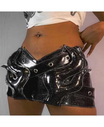 Women's Y2K Solid Shiny 3D Decor Skirt Sexy Slim Skinny Mini Short Skirts Casual Hot Girl Dress New Fashion Streetwear $55.07...