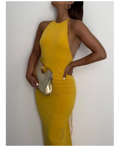 Green Backless Maxi Dress Elegant Halter Ruched Evening Party Dresses for Women 2022 Summer Sleeveless Slim Long Club Outfits...