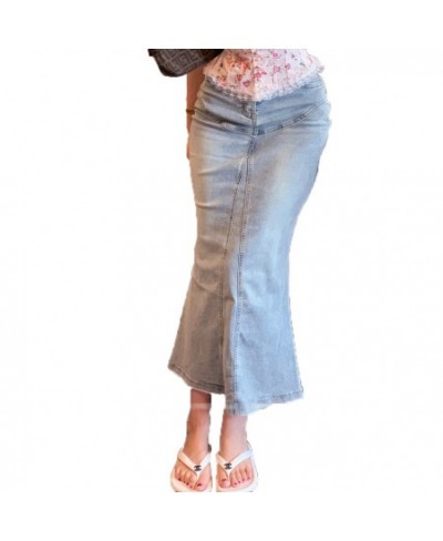 Stretch Slit Mermaid Denim Skirt Women High Waist Blue Plain Casual Midi Maxi Long Jean Bottoms Female Streetwear $59.96 - Sk...