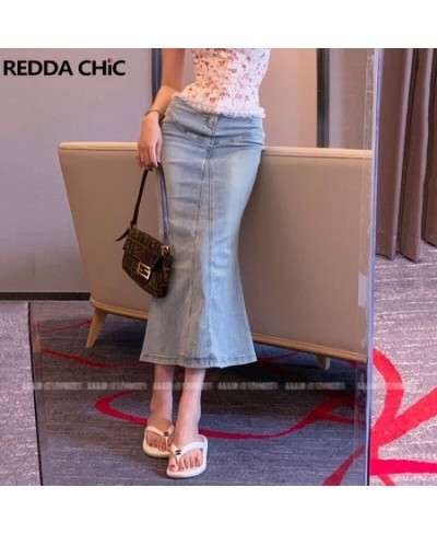 Stretch Slit Mermaid Denim Skirt Women High Waist Blue Plain Casual Midi Maxi Long Jean Bottoms Female Streetwear $59.96 - Sk...