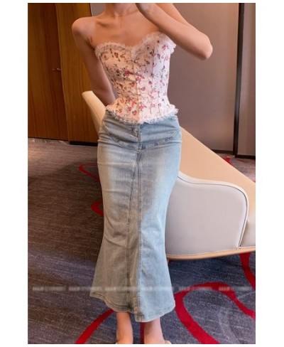 Stretch Slit Mermaid Denim Skirt Women High Waist Blue Plain Casual Midi Maxi Long Jean Bottoms Female Streetwear $59.96 - Sk...