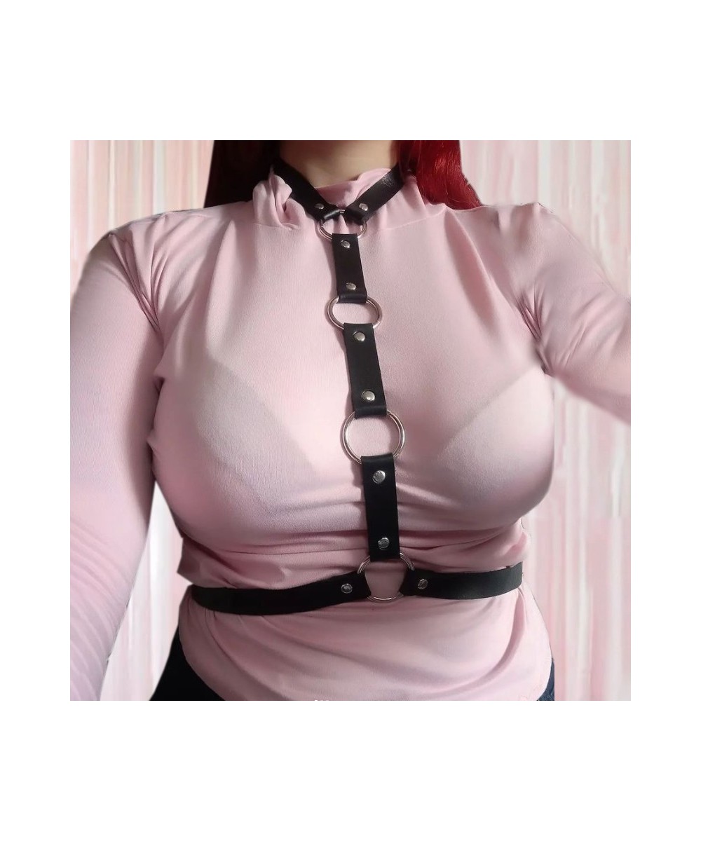 Trendy Leather Harness Pink Neck to Waist Sling Garter Belts O-Ring Harajuku Lingerie Punk Body Bondage Plus Size Adjust 2023...