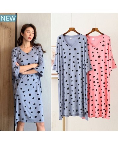 Nightdress Mom Short Sleeve Cotton Homewear Women Cartoon Print Sexy Dot Round Collar Sleepwear Big Size Fashion Casual Home ...