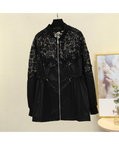 Summer Jacket Women Lace Splicing Sequins Coat Tunic Black Top Summer Sunscreen Coats Female Stylish Loose Casual Jackets $44...