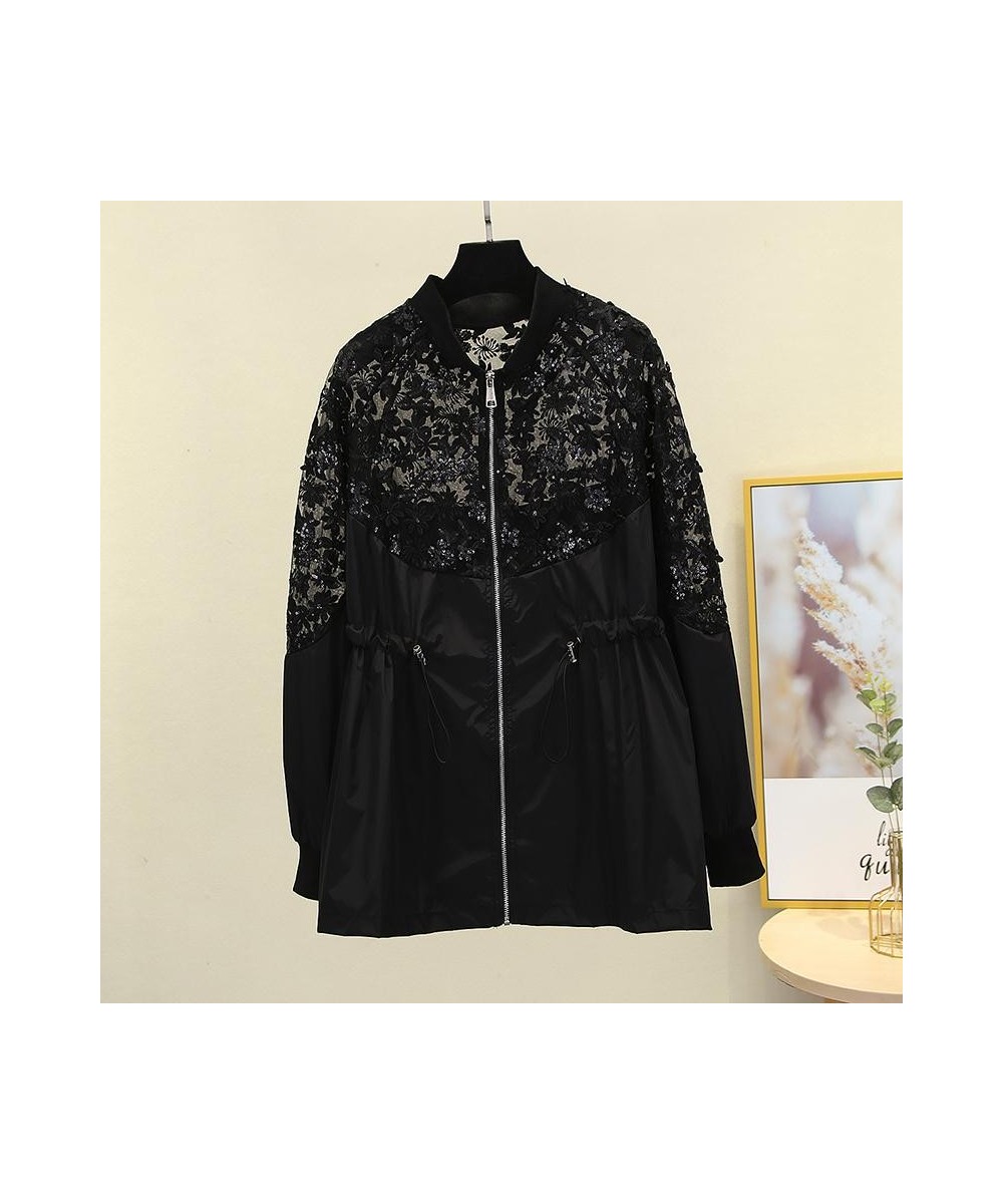 Summer Jacket Women Lace Splicing Sequins Coat Tunic Black Top Summer Sunscreen Coats Female Stylish Loose Casual Jackets $44...