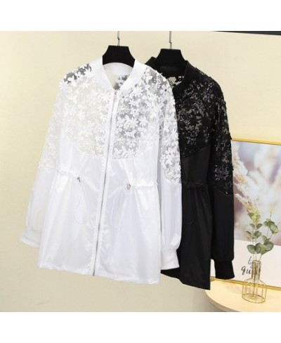 Summer Jacket Women Lace Splicing Sequins Coat Tunic Black Top Summer Sunscreen Coats Female Stylish Loose Casual Jackets $44...