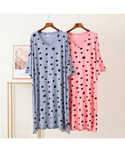 Nightdress Mom Short Sleeve Cotton Homewear Women Cartoon Print Sexy Dot Round Collar Sleepwear Big Size Fashion Casual Home ...