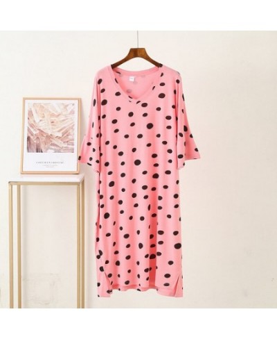 Nightdress Mom Short Sleeve Cotton Homewear Women Cartoon Print Sexy Dot Round Collar Sleepwear Big Size Fashion Casual Home ...