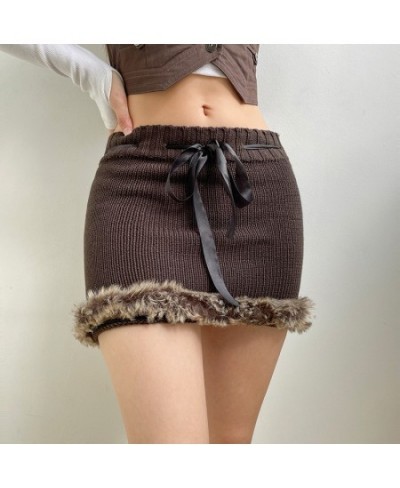 Harajuku Kawaii Knitted Women Skirts Elastic Low Waist Woven Skinny Wrap Bodycon Pencil Skirt with Fluffy Y2K Streetwear $42....