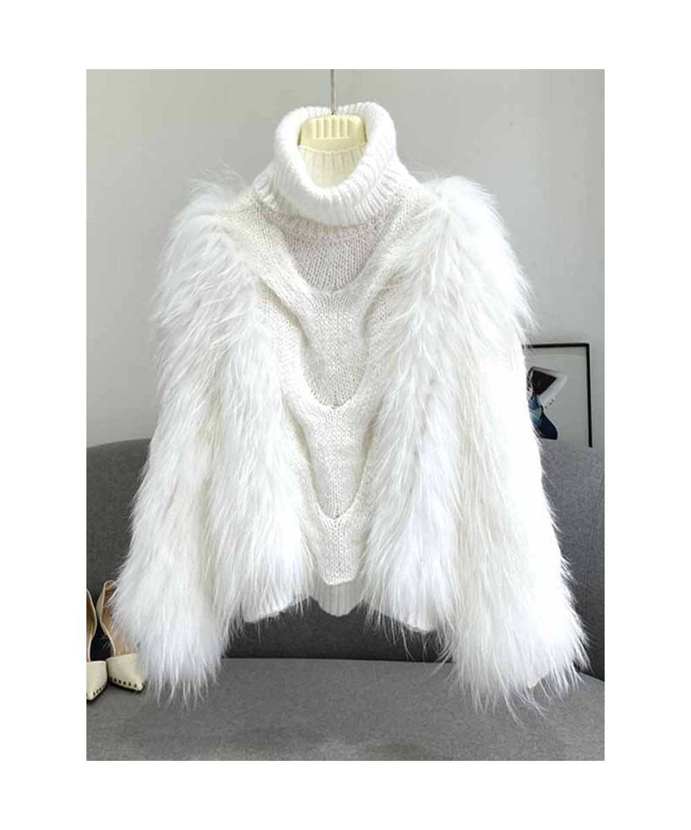 High Quality Loose Pullovers Rabbit Fur Patchwork Knitting Thick Warm Turtleneck Sweater Ladies 2023 Spring New 3WQ1583 $68.2...