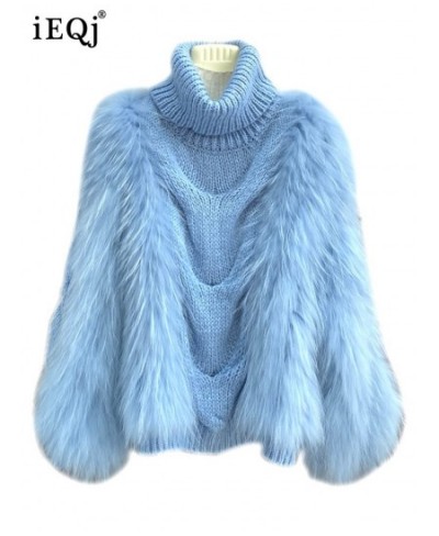 High Quality Loose Pullovers Rabbit Fur Patchwork Knitting Thick Warm Turtleneck Sweater Ladies 2023 Spring New 3WQ1583 $68.2...